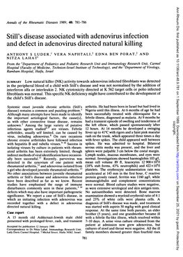 Still's Disease Associated with Adenovirus Infection and Defect in Adenovirus Directed Natural Killing