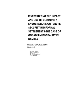 Investigating the Impact and Use of Community Enumerations on Tenure Security in Informal Settlements-The Case of Gobabis Municipality in Namibia