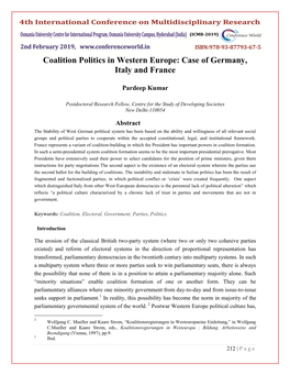 Coalition Politics in Western Europe: Case of Germany, Italy and France