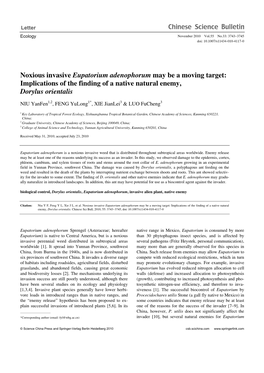 Noxious Invasive Eupatorium Adenophorum May Be a Moving Target: Implications of the Finding of a Native Natural Enemy, Dorylus Orientalis