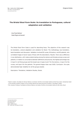 The Bristol Stool Form Scale: Its Translation to Portuguese, Cultural Adaptation and Validation