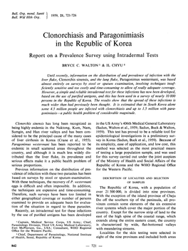 Clonorchiasis and Paragonimiasis in the Republic of Korea Report on a Prevalence Survey Using Intradermal Tests