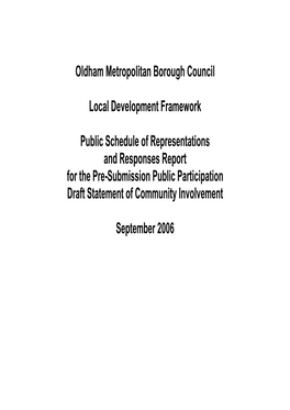 Schedule of Representations Received on the Oldham Metropolitan