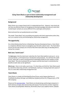 Using Team Sheets As Part of Client Relationship Management and Relationship Development