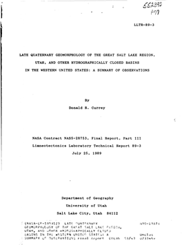3 Late Quaternary Geomorphology of the Great Salt Lake Region, Utah