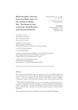 Heterotrophic Bacteria from Brackish Water of the Southern Baltic Sea