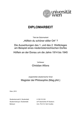Diplomarbeit 1. Und 2. WK in Höflein Christian Alfons