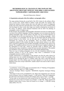 Methodological Changes in the Maps of the Argentine Military Offices: Towards a Specialized Topographic Cartography (1865-1912)1