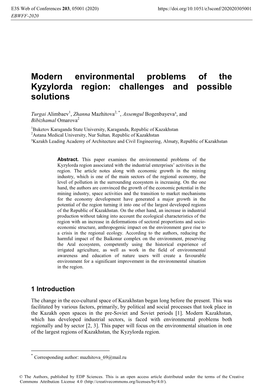 Modern Environmental Problems of the Kyzylorda Region: Challenges and Possible Solutions