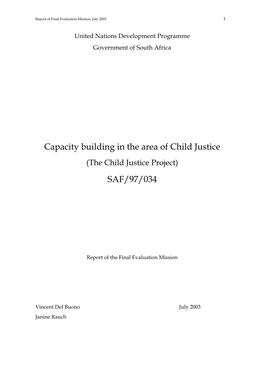 Capacity Building in the Area of Child Justice SAF/97/034