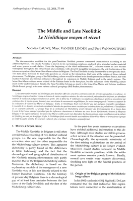 The Middle and Late Neolithic Le N6olithique Moyen Et Rdcent