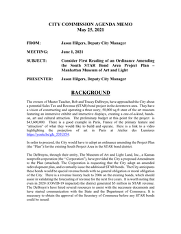 Amendment to the South Project Area Redevelopment Project Plan and Special Bond Project Plan for the Manhattan Downtown Redevelopment District