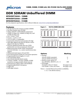 (X64, SR) 184-Pin DDR UDIMM Data Sheet