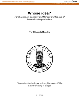 Whose Idea? Family Policy in Germany and Norway and the Role of International Organizations