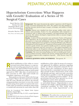 Hypertelorism Correction: What Happens with Growth? Evaluation of a Series of 95 Surgical Cases