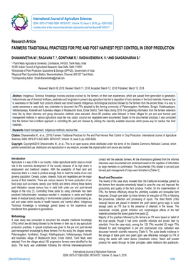 Research Article FARMERS TRADITIONAL PRACTICES for PRE and POST HARVEST PEST CONTROL in CROP PRODUCTION