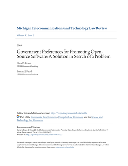 Government Preferences for Promoting Open-Source Software: a Solution in Search of a Problem, 9 Mich