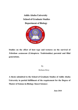 Addis Ababa University School of Graduate Studies Department of Biology