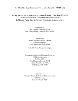 An Archaeological Assessment of the Gunsight Pass Site: 5Ga4251 Archaeoastronomy and Landscape Archaeology in Middle Park, Grand County, Colorado