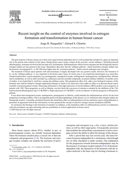 Recent Insight on the Control of Enzymes Involved in Estrogen Formation and Transformation in Human Breast Cancer Jorge R