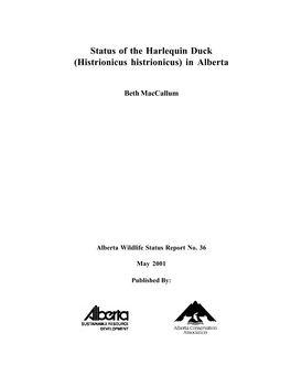 Status of the Harlequin Duck (Histrionicus Histrionicus) in Alberta
