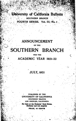 University of California Bulletin Announcement Southern Branch 1921-22