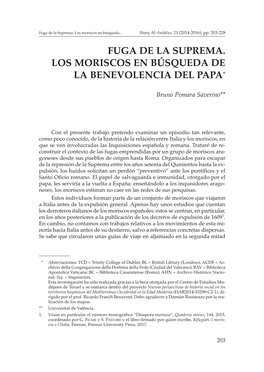 Pdf Fuga De La Suprema. Los Moriscos En Búsqueda De La Benevolencia