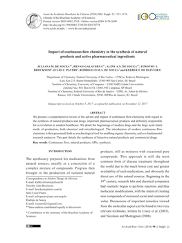 Impact of Continuous Flow Chemistry in the Synthesis of Natural Products and Active Pharmaceutical Ingredients