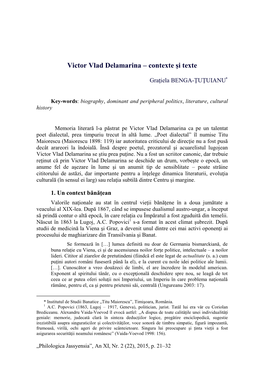 Victor Vlad Delamarina – Contexte Şi Texte