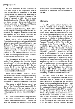 Obituary Victoria University of Wellington (1978), and the Hon Justice Trevor Hartigan