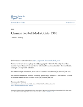 Clemson Football Media Guide - 1980 Clemson University