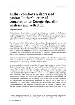 Luther's Letter of Consolation to George Spalatin