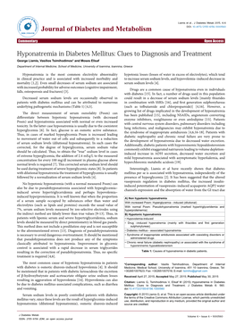 Hyponatremia in Diabetes Mellitus