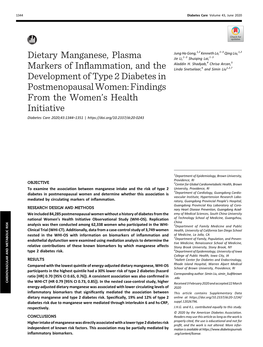 Dietary Manganese, Plasma Markers of Inflammation, and The