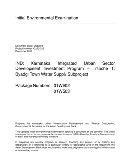 Initial Environmental Examination IND: Karnataka Integrated Urban