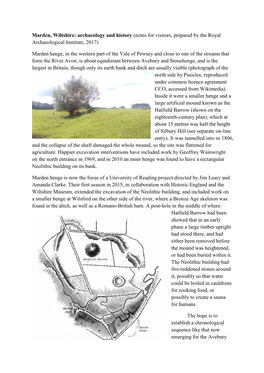 Marden, Wiltshire: Archaeology and History (Notes for Visitors, Prepared by the Royal Archaeological Institute, 2017) Marden