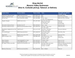 Shop Moval Moreno Valley Businesses Dine-In, Curbside Pickup, Takeout, Or Delivery