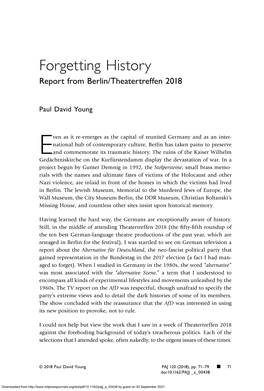 Forgetting History Report from Berlin/Theatertreffen 2018