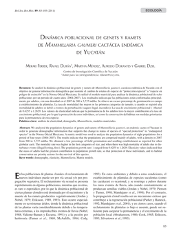 Dinámica Poblacional De Genets Y Ramets De Mammillaria Gaumeri Cactácea Endémica De Yucatán