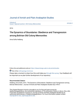 Obedience and Transgression Among Bolivian Old Colony Mennonites