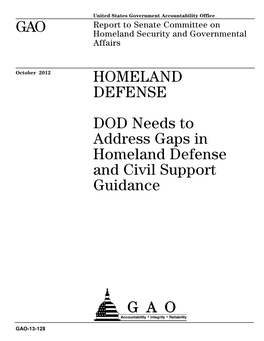 Gao-13-128, Homeland Defense