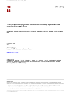 Assessment of Technical Potential and Selected Sustainability Impacts of Second Generation Bioenergy in Ghana