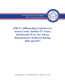 FHFA's Offboarding Controls Over Access Cards, Sensitive IT Assets