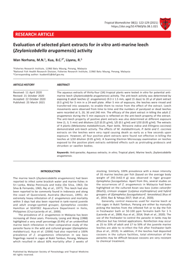 RESEARCH ARTICLE Evaluation of Selected Plant Extracts for in Vitro