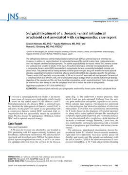 Surgical Treatment of a Thoracic Ventral Intradural Arachnoid Cyst Associated with Syringomyelia: Case Report