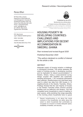 Housing Poverty in Developing Countries: Challenges and Implications for Decent Accommodation Gh> ORCID