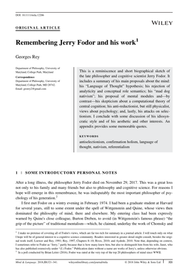 Remembering Jerry Fodor and His Work