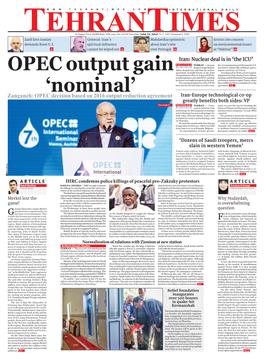 Zanganeh: OPEC Decision Based on 2016 Output Reduction Agreement