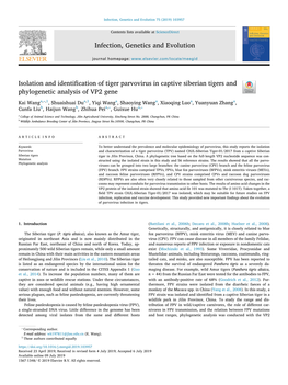 Isolation and Identification of Tiger Parvovirus in Captive Siberian Tigers