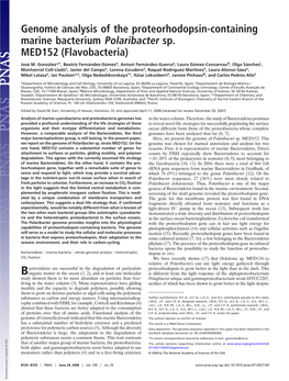 Genome Analysis of the Proteorhodopsin-Containing Marine Bacterium Polaribacter Sp. MED152 (Flavobacteria)